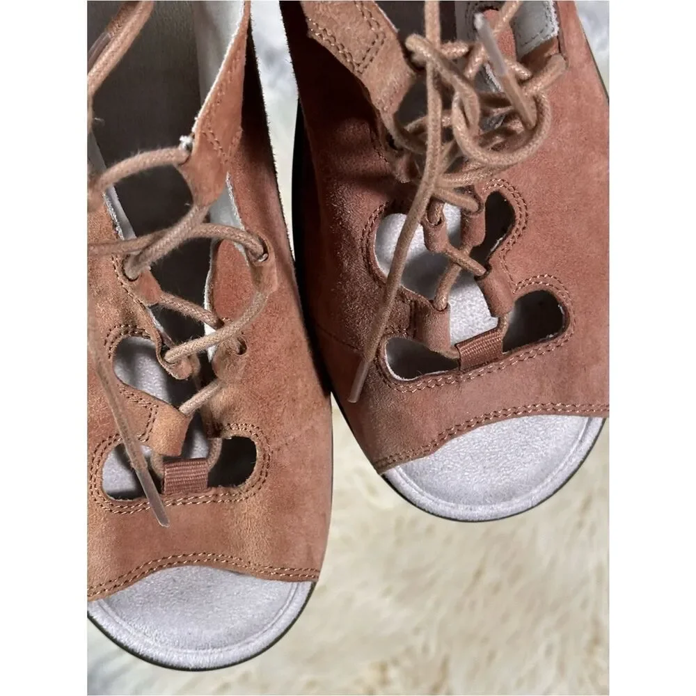 Skechers Brown Suede Lace-Up Platform Wedge Sandals